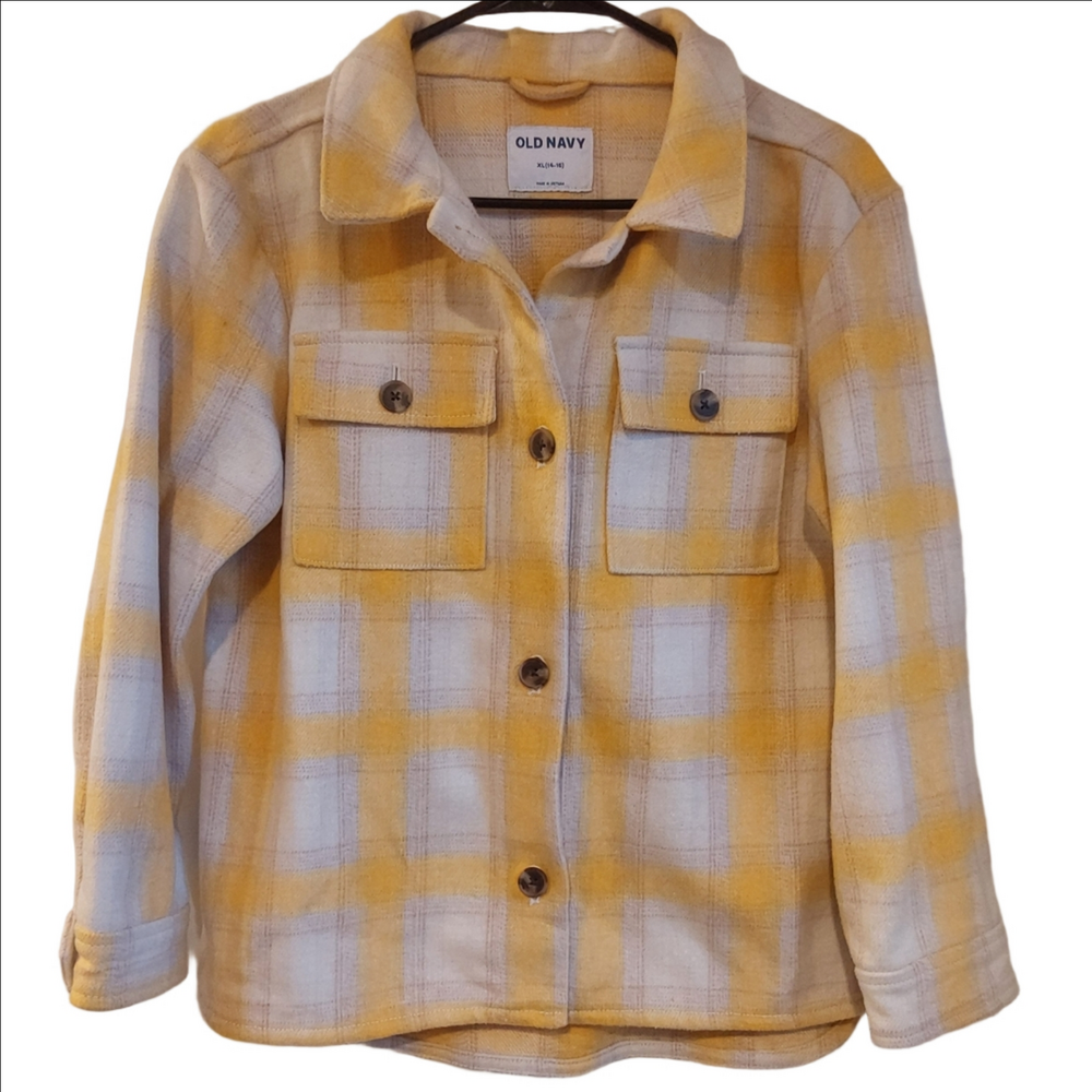 Old Navy Yellow and White Checkered Shirt Jacket